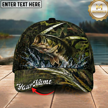 Maxcorners Fishing Woodland Camouflage Water Splash Personalized 3D Cap (12 Fish Species)