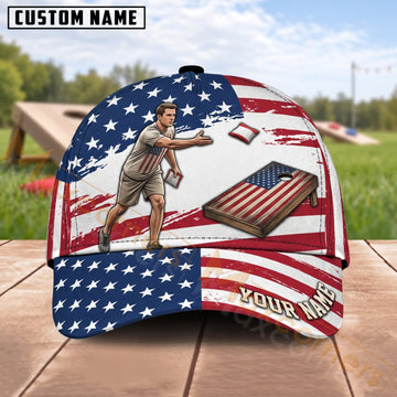 Maxcorners Cornhole American Flag Male Player Throwing Bag Personalized Name 3D Cap