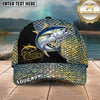 Maxcorners Fishing Gold Scale Black Panel Logo Personalized Name 3D Cap (12 Fish Species)