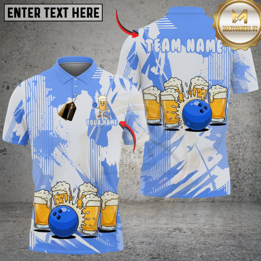 Maxcorners Bowling & Pins Funny Beer Lover Customized Name, Team Name 3D Shirt (4 Colors)