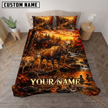 Maxcorners Deer Hunting Autumn Forest Herd Custom Name 3D Bedding Set