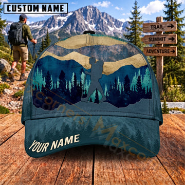 Maxcorners Hiking Mountain Forest Landscape Silhouette Adventure Personalized Name 3D Cap