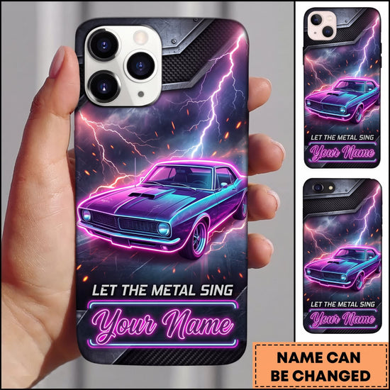 Maxcorners Classic Muscle Car Purple Neon Lightning and Retro Car Personalized Name 3D Phone Case