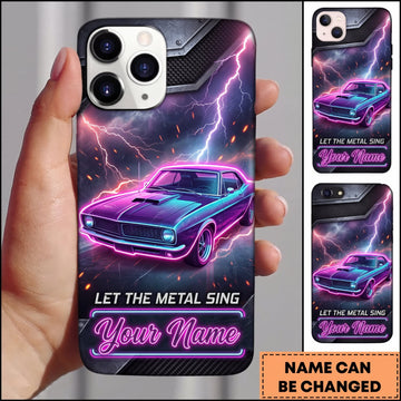 Maxcorners Classic Muscle Car Purple Neon Lightning and Retro Car Personalized Name 3D Phone Case