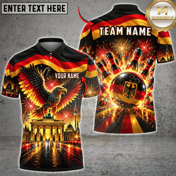 Maxcorners Bowling Germany Flag Flaming Eagle Personalized Name 3D Unisex Shirt