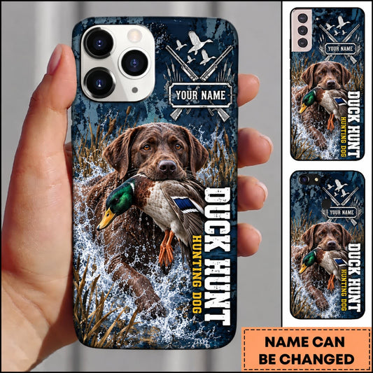 Maxcorners Duck Hunting Retriever Dog Blue Camo Duck Hunting Typography Personalized Name 3D Phone Case - Chocolate Labrador Retriever