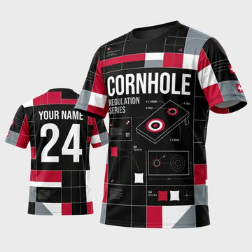 Maxcorners Cornhole Black Red Checkerboard Racing Personalized Name 3D Unisex Shirt