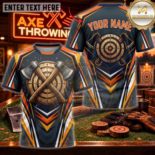 Maxcorners Axe Throwing Black Silver Crossed Axes Personalized Name 3D Unisex Shirt