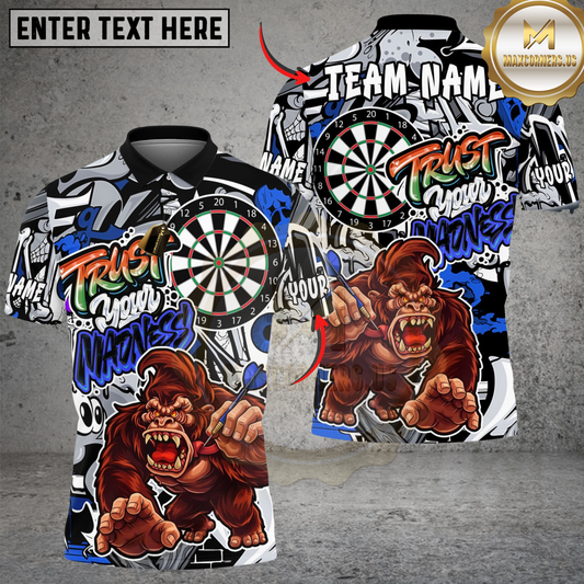 Maxcorners Darts Gorilla Power Action Art Trust Your Madness Multicolor Options Personalized Name Shirt (4 Colors)