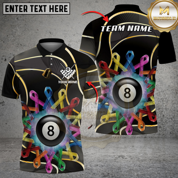 Maxcorners Billiards Ball 8 Awareness Ribbons Black And White Personalized Shirt (2 Colors)