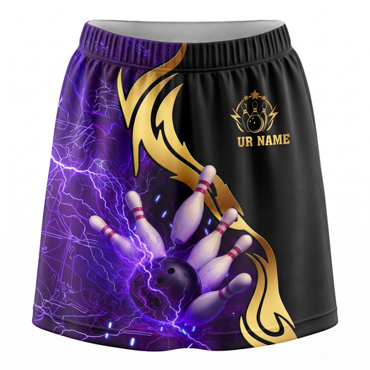 Maxcorners Bowling Purple Lightning Ball And Pins Personalized 3D Skirts With Shorts