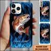 Maxcorner Fishing Blue Flame Smoke Background Personalized Name 3D Phone Case (10 Fish Species)