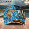 Maxcorners Fishing Ripped American Flag Boat Lure Personalized Name 3D Cap (12 Fish Species)