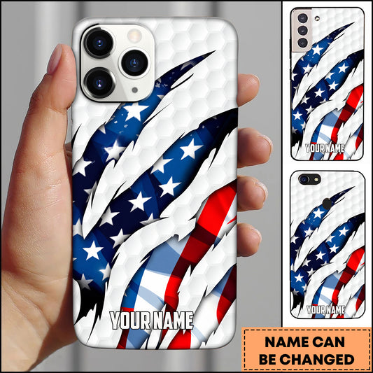 Maxcorners Golf Ripped Metal Texture USA American Flag Graphic Personalized Phone Case