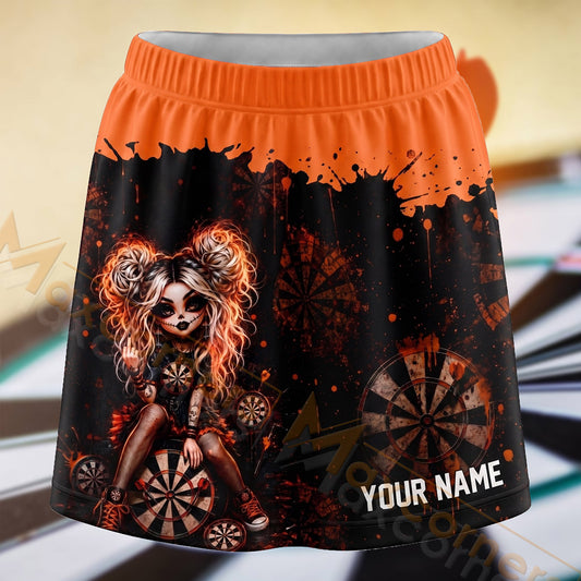 Maxcorners Darts Dark Orange Rose Woman Dartboard Personalized 3D Skort, Skirts With Shorts