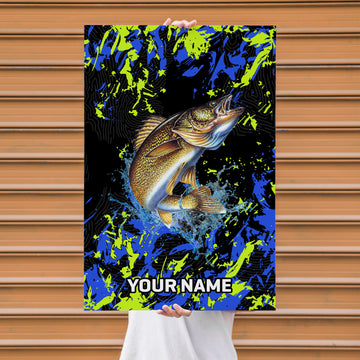 Maxcorners Walleye Fishing Neon Splash Abstract Art Personalized Name 3D Poster