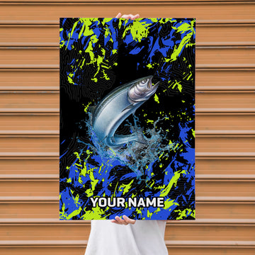 Maxcorners Salmon Fishing Neon Splash Abstract Art Personalized Name 3D Poster