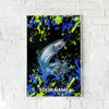 Maxcorners Salmon Fishing Neon Splash Abstract Art Personalized Name 3D Poster