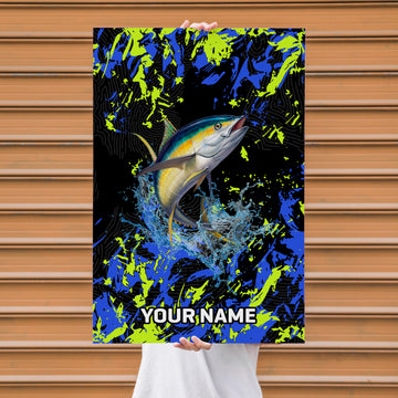 Maxcorners Tuna Fishing Neon Splash Abstract Art Personalized Name 3D Poster