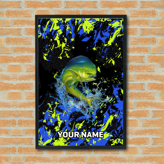 Maxcorners Mahi Mahi Fishing Neon Splash Abstract Art Personalized Name 3D Poster