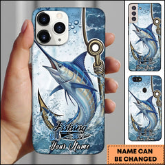 Maxcorners Marlin Fishing Phone Case Hook Line Ocean Bubble Design Personalized Name Phone Case