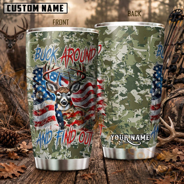 Maxcorners Hunting Bow Hunter American Flag Camo Personalized Name 3D Tumbler