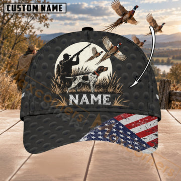 Maxcorners Upland Bird Hunting Patriotic Hunter Dog Emblem Personalized Name 3D Cap