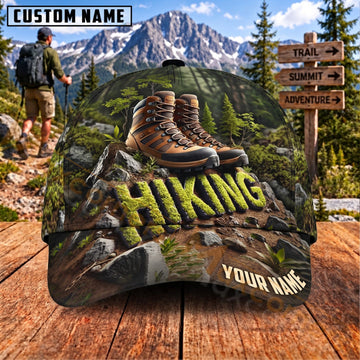 Maxcorners Hiking Hiking Boots Mountain Trail Adventure Personalized Name 3D Cap