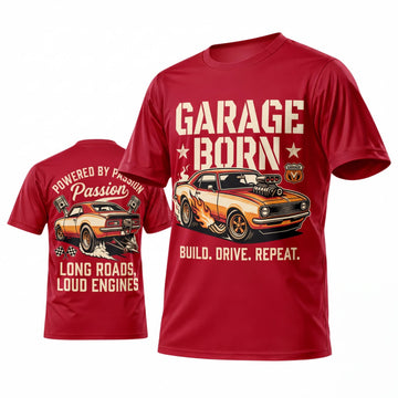Maxcorners Personalized Car Classic Muscle Car 3D T-Shirt – Red Garage Born Classic Muscle Car Graphic