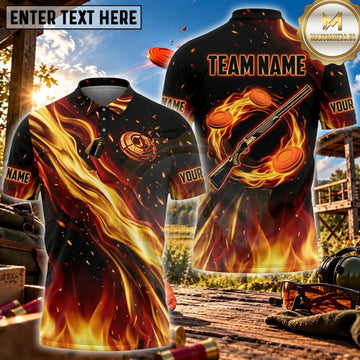 Maxcorners Clay Shooting Flaming Shotgun Target Personalized Name 3D Unisex Shirt