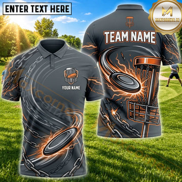 Maxcorners Disc Golf Orange Swirl Chain Basket Personalized Name 3D Unisex Shirt