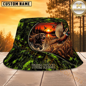 Maxcorners Wild Boar Hunting Green Woodland Blaze Personalized Name 3D Bucket Hat