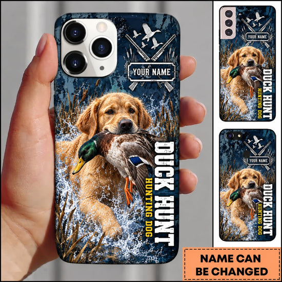 Maxcorners Duck Hunting Retriever Dog Blue Camo Duck Hunting Typography Personalized Name 3D Phone Case - Golden Retriever
