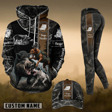 Maxcorners Hunting Wild Boar & Hunting Dogs Camo 3D Combo Hoodie, Legging Set & Cap