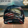 Maxcorners Fishing Patriotic American Flag Splash Personalized 3D Cap (12 Fish Species)