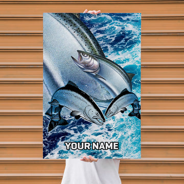 Maxcorners Salmon Fishing Ocean Scale Wave Art Personalized Name 3D Poster
