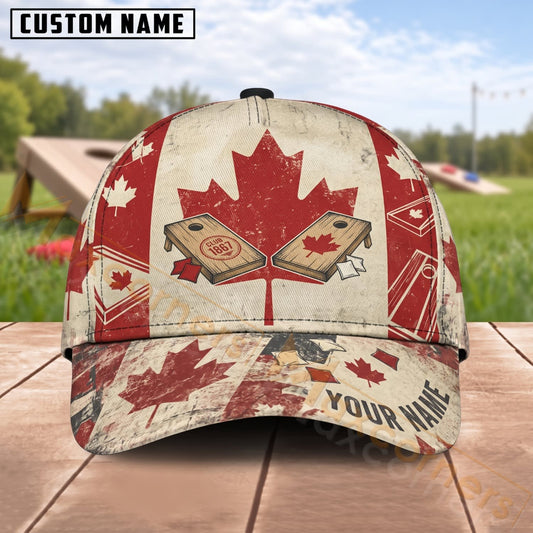 Maxcorners Cornhole Canada Maple Leaf Bean Bags Vintage Flag Personalized Name 3D Cap