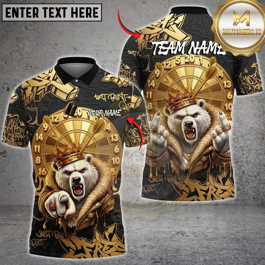 Maxcorners Darts Polar Bear King Crown Dartboard Graffiti Multicolor Customized Name, Team Name 3D Shirts