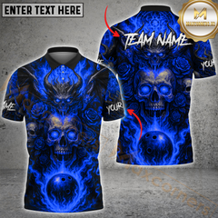 Maxcorners Bowling Shirt Hellfire Skull Flames Inferno Personalized Name, Team Name 3D Shirt (4 Colors)