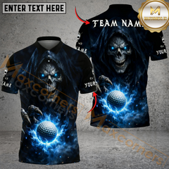 Maxcorners Grim Swing Golf Polo Customized Name, Team Name 3D Shirts (4 Colors)