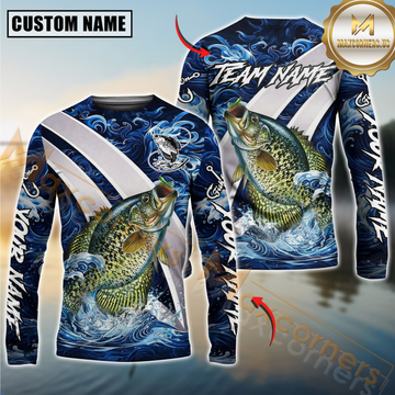 Maxcorners Crappie Fishing Blue Lava Smoke Silver Line Design Custom Name & Team Name 3D Shirts