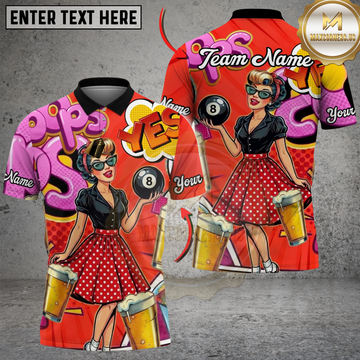 Maxcorners Billiards 8 Ball Pin-up Beauty & Beer Retro Customized Name, Team Name 3D Shirt (6 Colors)
