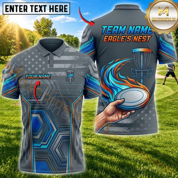 Maxcorners Disc Golf Flying Disc & Basket Graphic with Bold Geometric Motion Design Multicolor Customized Name, Team Name 3D Shirts