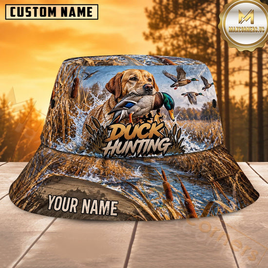 Maxcorners Duck Hunting Labrador Flying Flock Personalized Name 3D Bucket Hat