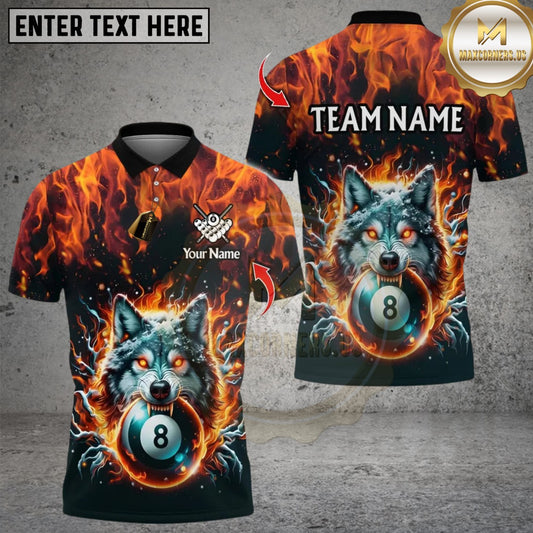 Maxcorners Flaming Billiard Wolf Multicolor Customized Name, Team Name 3D Shirt