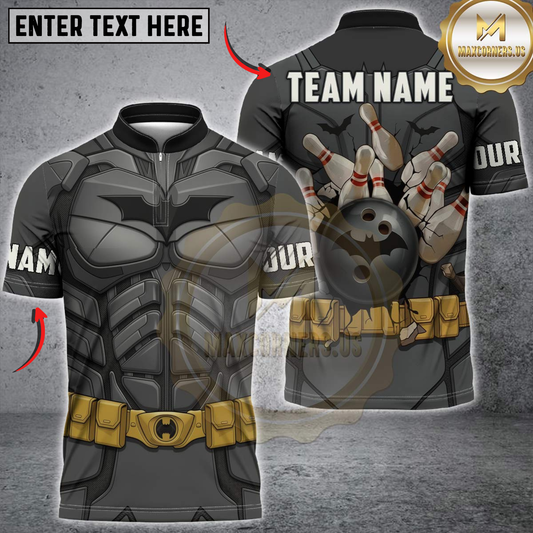 Maxcorners Bowling Superhero Dark Knight Tactical Armor Strike Personalized Name 3D Unisex Shirt