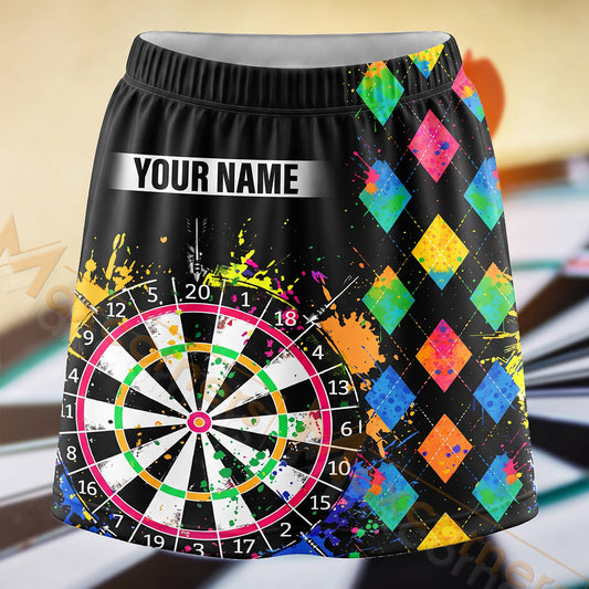 Maxcorners Darts Rainbow Argyle Dartboard Personalized 3D Skort, Skirts With Shorts