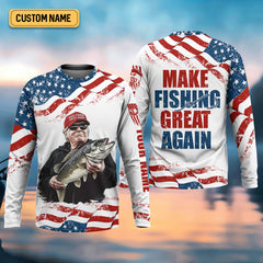 Maxcorners Make Fishing Great Again Patriotic Fishing Shirt, Red White Blue Fishing UPF Shirts, Men's Fishing Shirt