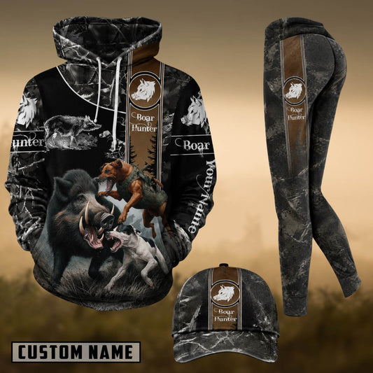 Maxcorners Hunting Wild Boar & Hunting Dogs Black Camo 3D Shirts