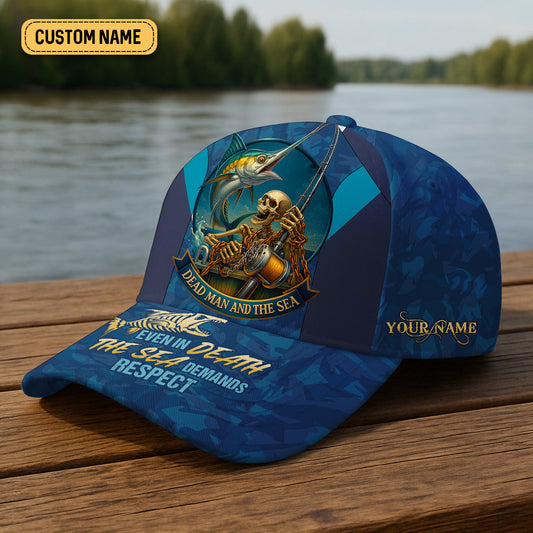 Maxcorners Dead Men And The Sea Swordfish Skeleton Fishing Cap, Personalized Hats For Men, Fishing Hats For Men